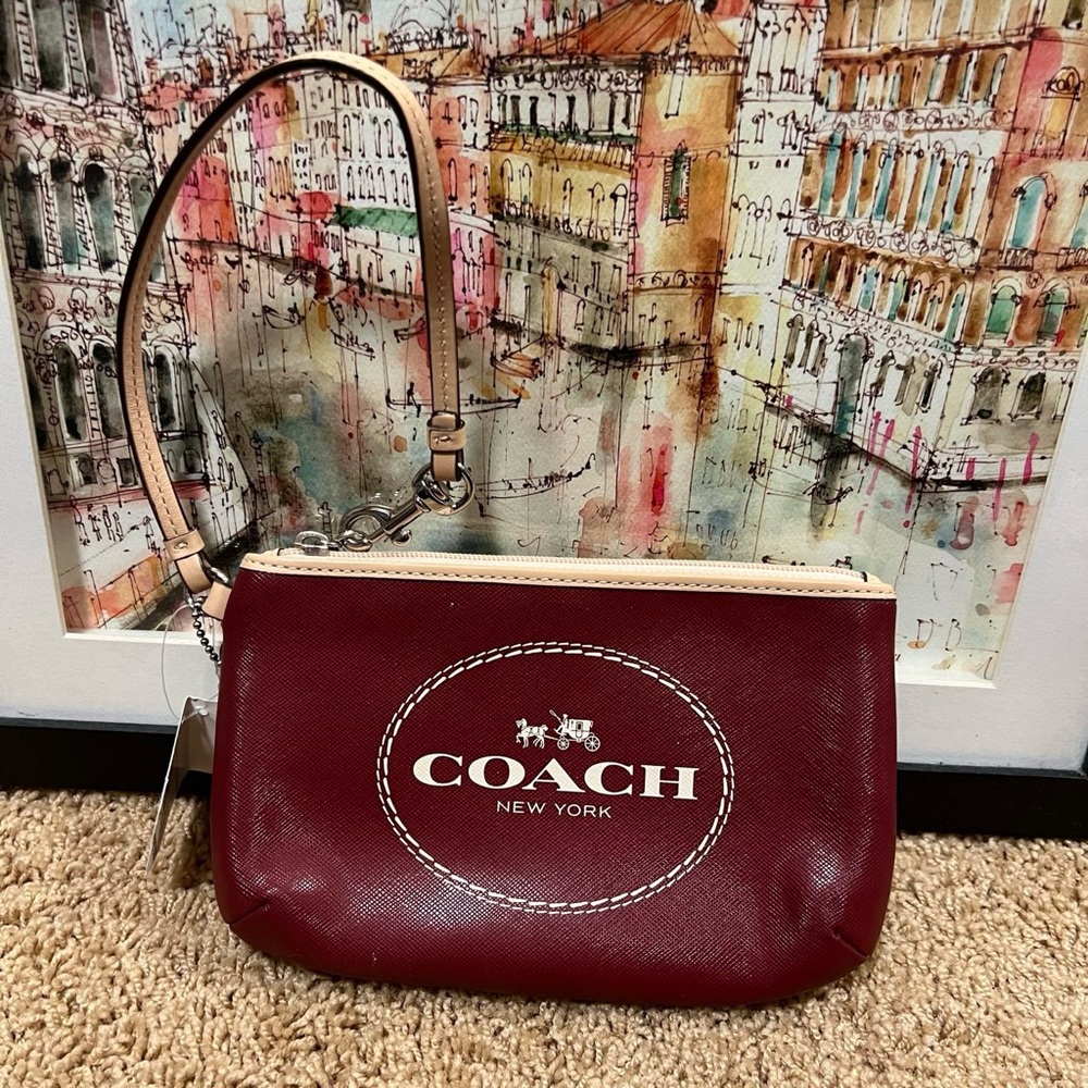Coach Maroon Wristlet with Logo
